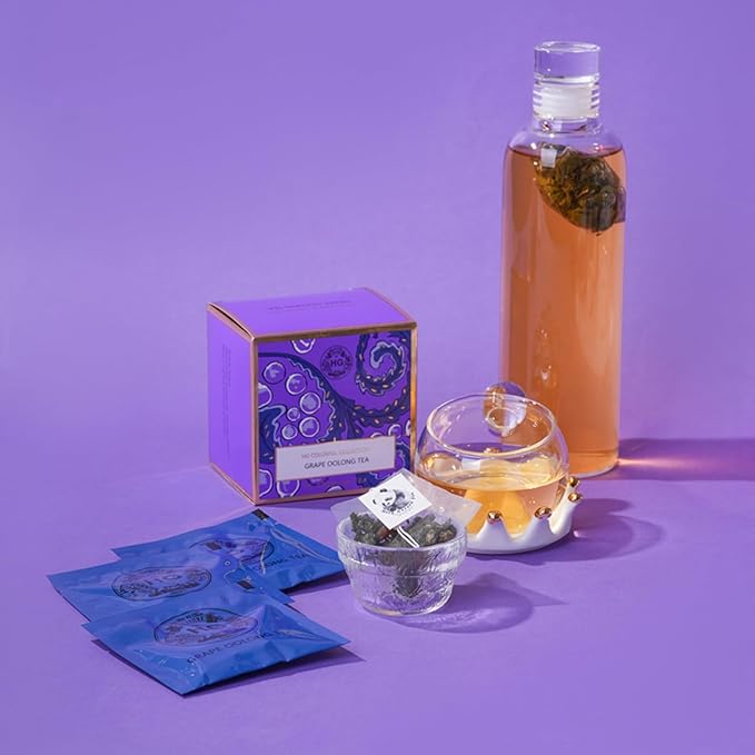 Grape Oolong Tea Gift Set – Fruity & Floral Oolong Blend with Natural Ingredients | 20 Tea Bags (3.5g) + 100g Rock Sugar | Wellness Support, Caffeine Boost | Elegant Holiday Gift Box for Women, Friends, Tea Lovers