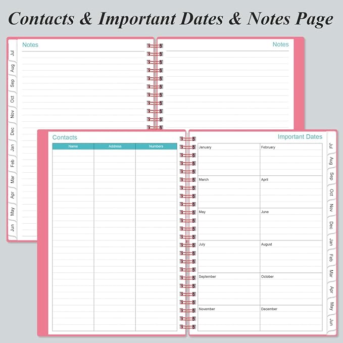 2026 Daily & Monthly Planner - One Page Per Day, Daily Planner 2026 from January 2026 to Deccember 2026, Planner 2026 with 12 Monthly Tabs, 6.4" x 8.5", Pink