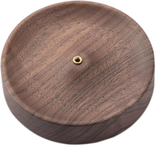 Black Walnut Incense Holder for Sticks - Round Wooden Incense Burner Tray, Handcrafted Natural Aroma Diffuser Bowl with Minimalist Design