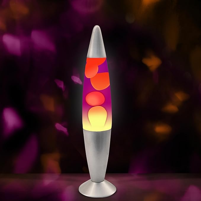 JAMBO 16" Beautiful Lamp- Purple with Yellow/Orange Wax, Relaxing Liquid Light, Night Light Nightlight, Home Decor Living Room Office Bedroom Lamp for Adults Teens Kids Magma Motion