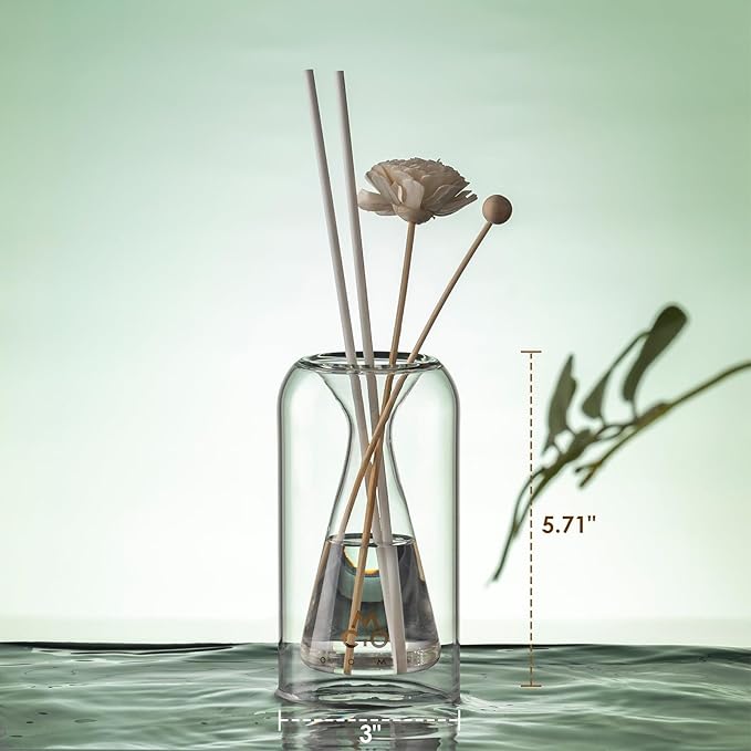 Empty Fragrance Glass Reed Diffuser Bottles with 5pcs Reed Diffuser Sticks,Luminous Base,Decorative Flower Bud Fragrance Accessories Use for DIY Replacement Reed Diffuser Sets,Triangle