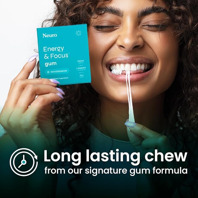 NeuroGum Energy & Focus Gum (90 Count Bag, Wintergreen) | 40mg Natural Caffeine + L-Theanine + Vitamin B12 & B6 + Xylitol | Sugar Free Nootropic Cognitive Brain Performance Supplement