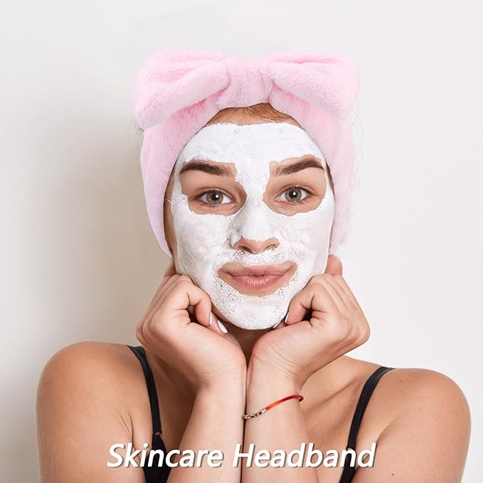 VELSCRUN 6 Pack Spa Headband, Makeup Headband, Face Wash Headbands, Skincare Headbands, Pink Sponge Hair Band Bow Tie Spa Head Band for Washing Face Wristband Set Hair Accessories for Women Girls