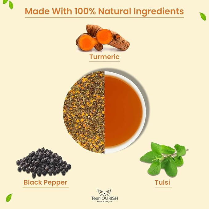 TeaNOURISH Turmeric Spice Tulsi Herbal Tea | Immunity Booster | Loose Blend of Indian Superfoods, Rich in Antioxidants | 100% NATURAL - 3.53oz/100g