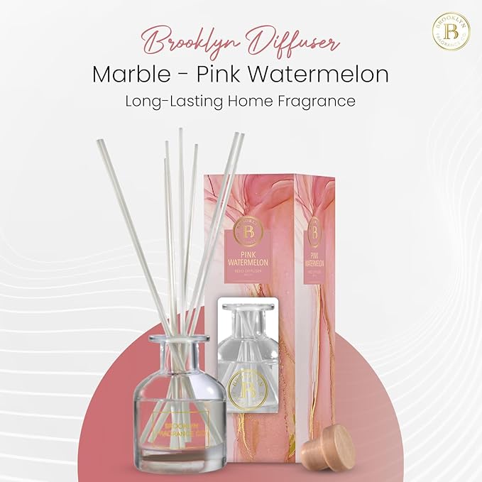 Brooklyn Fragrance Co. Marble - Long Lasting Scented Aroma Diffuser – Pink Watermelon Air Freshener for Home- Fragrance Diffuser for a Large Room - 100ML