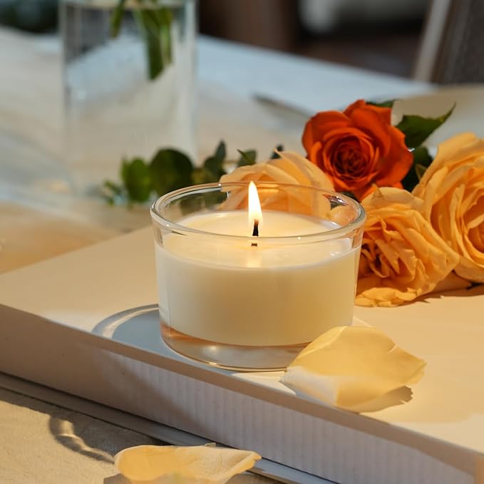 4oz Glass Candle Jars, 12-Pack Small Candle Jars for Making Candles, Empty Thick Glass Wide-Mouth Jars with Bamboo Lids & Wick Kits, Candle Containers Bulk - Clear