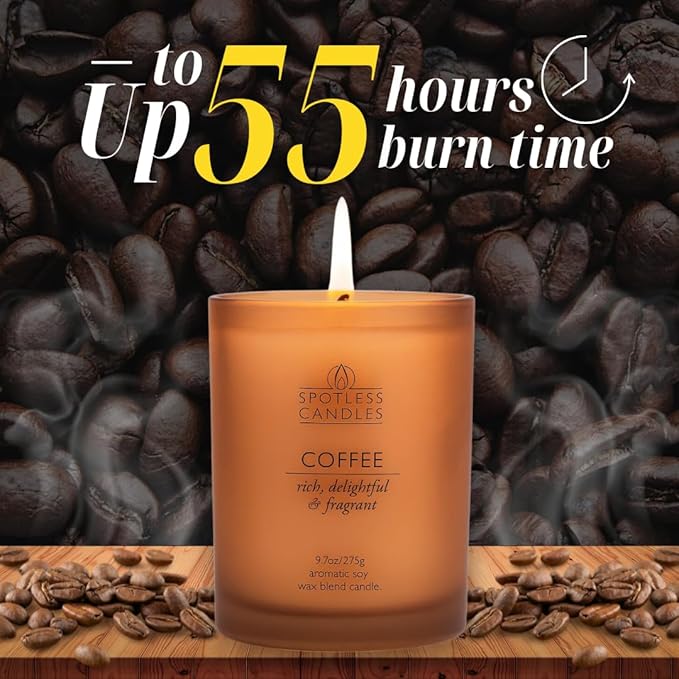 Coffee Candle - 9.7oz Frosted Jar Candles with Wooden Wick in Gift Box & Branded Shipper- Coffee Scented Candle