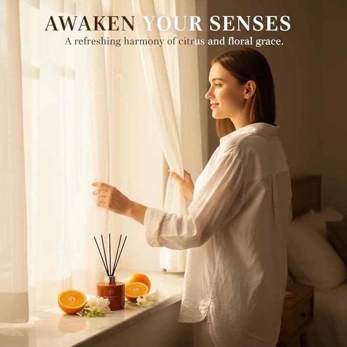 Reed Diffuser Set – 3.38 fl oz (120ml) | Premium Clean Oil Scent Diffuser with Orange & English Pear Freesia Fragrance | Elegant Home Décor, Holidays & Hotel Collection.