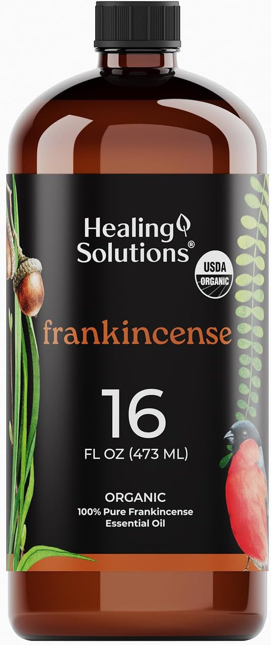 Healing Solutions Organic Frankincense Essential Oil - 16oz, 100% Pure, Therapeutic Grade for Aromatherapy, Diffuser, Relaxation