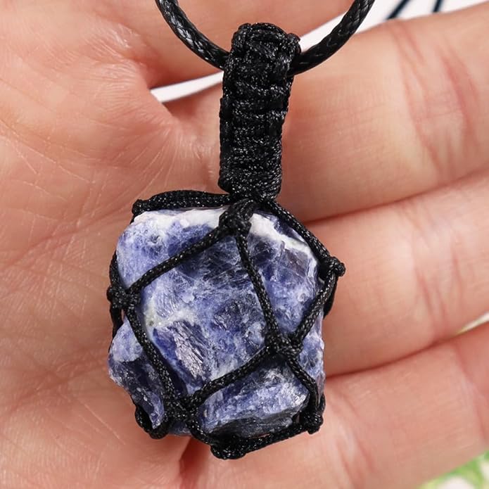 Handmade Natural Gemstone Crystal Pendant Necklace Stone Holder Necklace Cord Net Necklace with Adjustable Length for Women Men