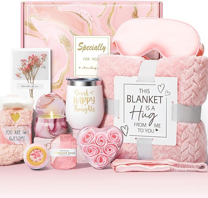 Self Care Gifts for Women Pink Birthday Gift Set Spa Gift Set 11 Unique Get Well Soon Package Thinking of You Inspirational Mothers Day Baskets for Mom Wife Friend Sister