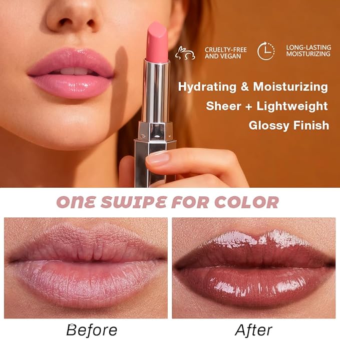 Kaely 2Pcs Honey Glossy Lipstick for Women, Black & Pink Moisturizing Shine Lipstick for Dry Lips, Hydrating Nourishing Tinted Lip Balm, Sheer Lightweight Lip Gloss Stain Makeup, Vegan, 00+02