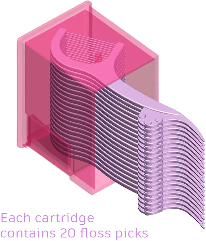 Shaker Dental Floss Picks Travel Case for On-The-Go, Dispenser + Cartridges, Each Cartridge Contains 20 High-Performance Floss Picks (1 Dispenser + 5 Cartridges, Red)