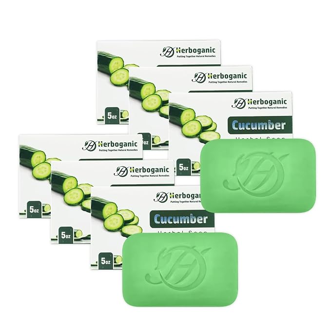 HERBOGANIC Cucumber Herbal Soap | Pack of 6 of 5oz soap Bar | Ideal for Men and Women, Soothing and Nourishing Soap for Moisturization