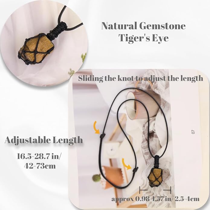 Handmade Natural Gemstone Crystal Pendant Necklace Stone Holder Necklace Cord Net Necklace with Adjustable Length for Women Men