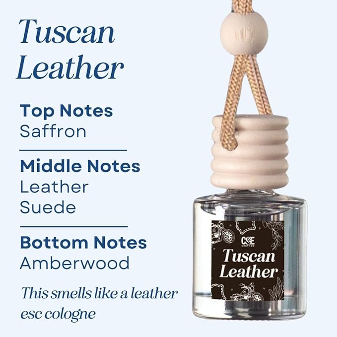 CANDECraftCo Car Air Hanging Fragrance Oil, Car Auto Freshener for Essential Oils, Scents Fragrance Aromatherapy Automobile Diffuser, Long Lasting (Tuscan Leather & Midnight Ice)