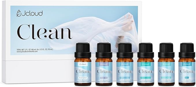 JCLOUD Essential Oils for Laundry, Clean Scent Fragrance Oils Set, Use with Wool Dryer Balls - Fresh Linen, Soft Laundry, Warm Cotton Essential Oils for Diffusers for Home, Natural Fresh Scent, 6x10mL