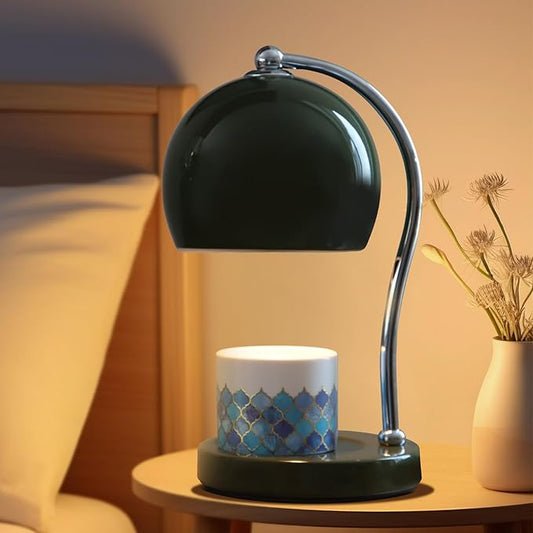 Ceramic Dimmable Candle Warmer Lamp with Timer Fit for Medium Size Candle Jars, Aesthetic Design with 2 Bulbs, House Warming Gifts, New Home Decor, Mother's Day, Birthday Gifts (Green)