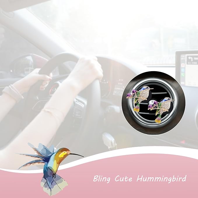 Hummingbird Air Vent Clips Car Fresheners,2pcs Bling Cute Bird Diffuser for Car Decor,Blue Accessories for Women