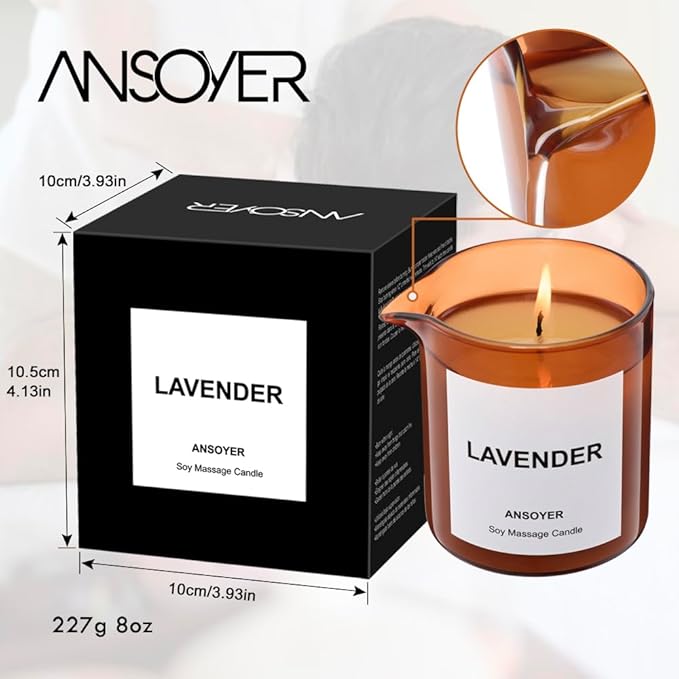 Massage Oil Candle| Massage Oil for Massage Therapy| Massage Lotion Candle| 8 OZ| Amazing Gift for Men or Women (Lavender)