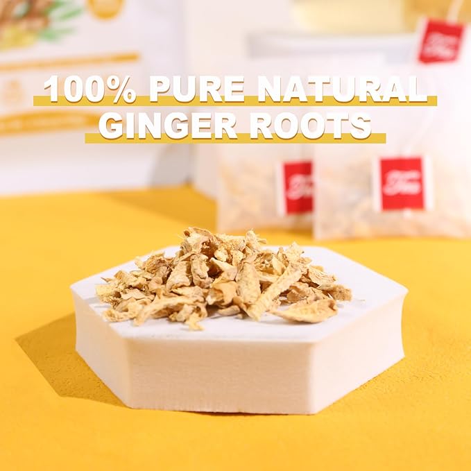 TEARELAE - Ginger Tea Bags, 64 Count - 100% Pure Ginger Root Tea, Soothing & Spicy - Non-GMO - Caffeine-free - Aid Digestion & Support Respiratory