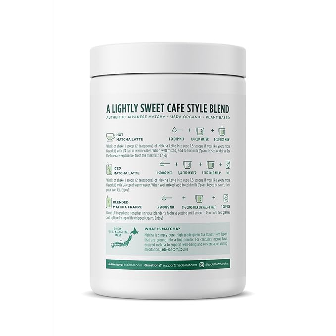 Jade Leaf Matcha Organic Cafe Style Sweetened Matcha Latte Green Tea Powder, Premium Barista Crafted Mix - Authentically Japanese, 50 Servings (1.1 Pound Tub)