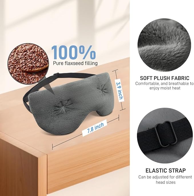 Heated Eye Mask for Dry Eyes, Microwave Moist Heat Eye Compress with Flaxseed, Weighted Warm Eye Mask for Itchy Eyes, Stye, Sleeping, Relaxation, Therapy(Gray)