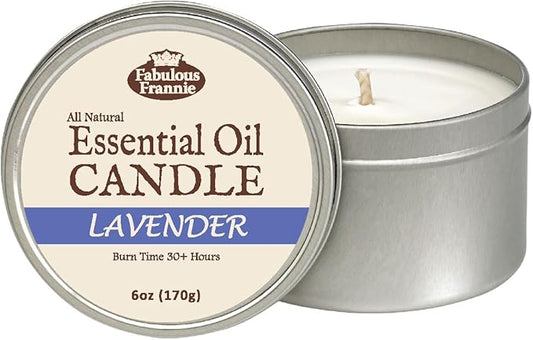Fabulous Frannie Lavender All-Natural Soy Candles Cotton Wick High Pure Essential Oil Scent 40 Hours Burn Time Gift for Women & Men 6 Ounce (Pack of 1)