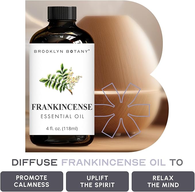 Brooklyn Botany Frankincense Essential Oil - Huge 4 Fl Oz - 100% Pure and Natural - Premium Grade with Dropper - for Aromatherapy and Diffuser