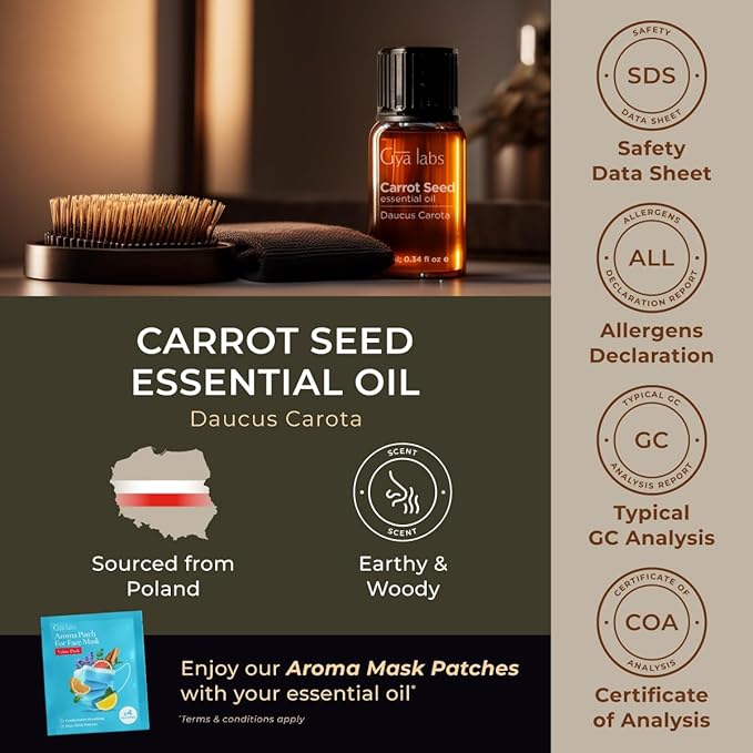 Gya Labs Carrot Seed Essential Oil - 0.34 Fl Oz - for Hair, Skin, Diffuser, Aromatherapy & DIY Candle Making Scent