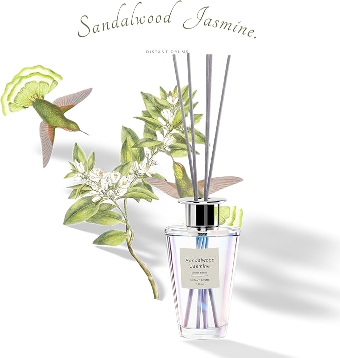 Jasmine Sandalwood Premium Reed Diffuser Set for Home, Strong Long Lasting Scent Natural Oil Diffuser for Bathroom Smells Good for Home (180ml)