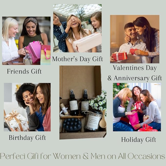 Handmade Spa Set, Natural Self-Care Essentials, Relaxing Gift Sets for Her,Gifts for Women, herbal natural bath soak, natural lip balm,relaxing pillow mist, Eucalyptus shower spray, Charcoal Soap Bar