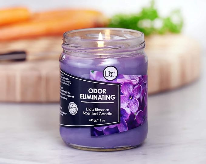 Lilac Blossom Odor Eliminating Highly Fragranced Candle - Eliminates 95% of Pet, Smoke, Food, and Other Smells Quickly - Up to 80 Hour Burn time - 12 Ounce Premium Soy Blend