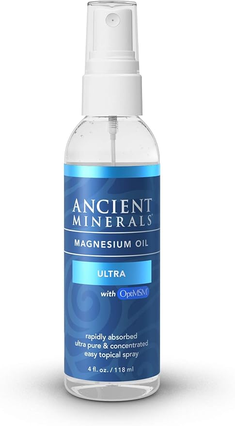 Ancient Minerals Ultra Magnesium Oil Spray with MSM - a Pure Zechstein Topical Magnesium Chloride with The Added Benefits of OptiMSM (4oz)