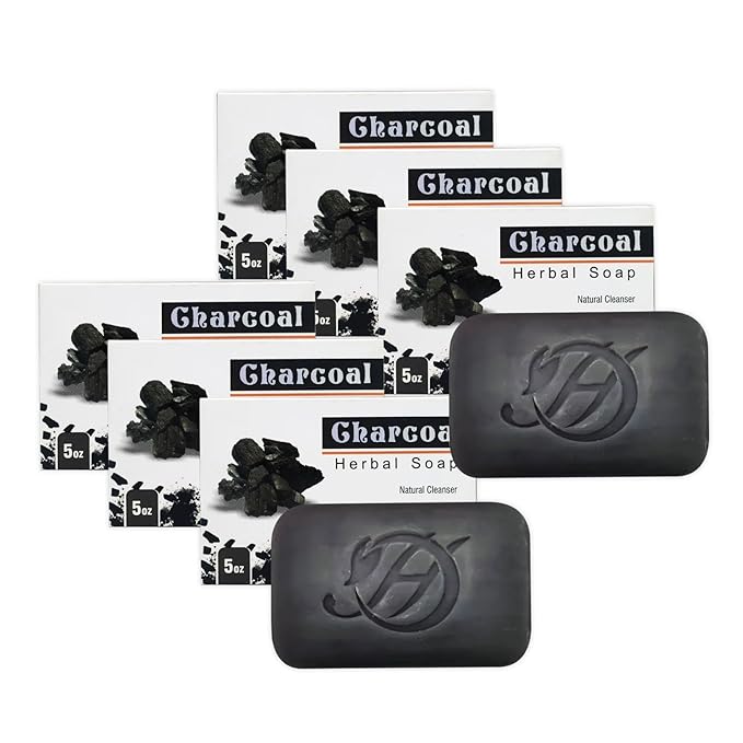 HERBOGANIC Charcoal Herbal Soap | Pack of 6 of 5oz soap Bar | Ideal for Men and Women, Soothing and Nourishing Soap for Moisturization