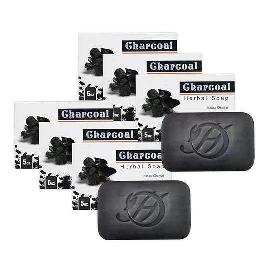 HERBOGANIC Charcoal Herbal Soap | Pack of 6 of 5oz soap Bar | Ideal for Men and Women, Soothing and Nourishing Soap for Moisturization