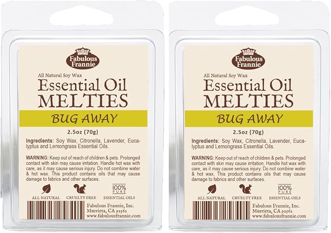 Fabulous Frannie Bug Away Pure & Natural Soy Candle and Pure Essential Oils Meltie/Tart/Melts 2.5oz (Set of 2)