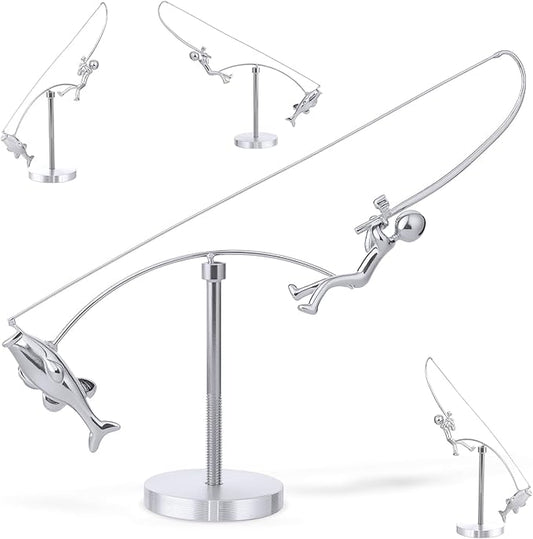 Kinetic Fishing Sculpture, Balance Art for Your Space, Fisherman Balancing Sculpture, Home Office Decor, Gifts for Fishing Lovers