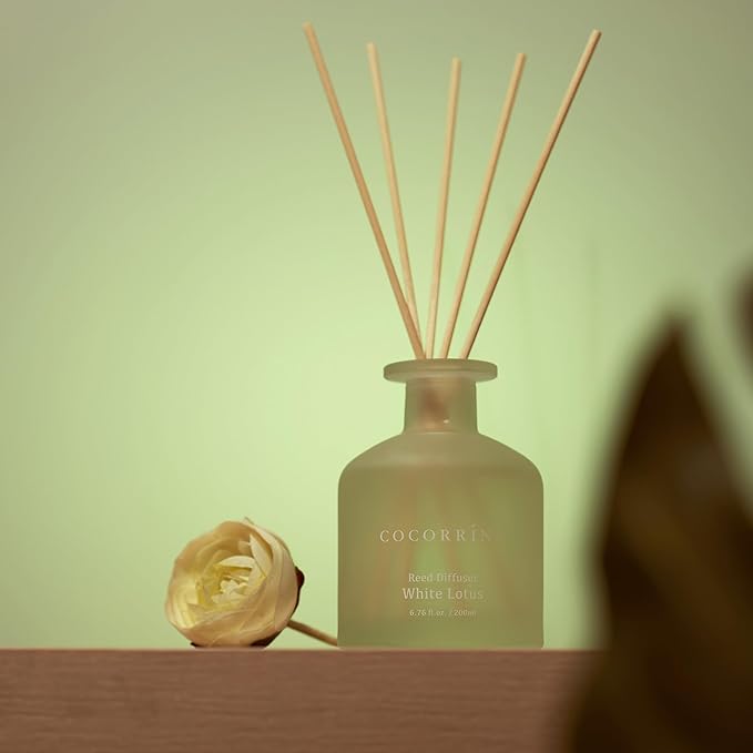 Cocorrína Reed Diffuser - White Lotus 6.76oz Diffuser with Sticks Home Fragrance Essential Oil Reed Diffuser for Home Bedroom Bathroom Shelf Decor Office Decor (Summer Collection)
