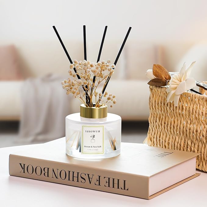 Reed Diffuser Set,5.07 fl oz (150 ml) - Ocean & Sea Salt Oil Diffusers with 8 Reed Sticks,Home Fragrance Reed Diffuser for Bathroom Shelf Decor