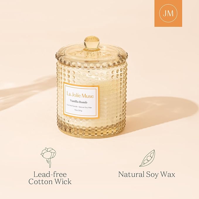 LA JOLIE MUSE Vanilla Cake Scented Candles, Vanilla Candles for Home Scented, Luxury Candle Gift for Women, Natural Soy Wax, 75 Hours Long Burning, 10 OZ