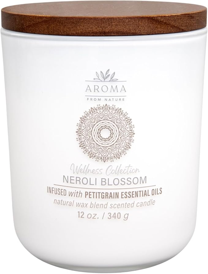 Aroma from Nature Wellness Collection Candle, 12 oz, 2 Cotton Wicks, Neroli Blossom, Large Painted Jar