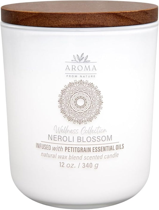 Aroma from Nature Wellness Collection Candle, 12 oz, 2 Cotton Wicks, Neroli Blossom, Large Painted Jar