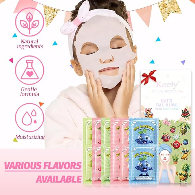 evpct 12 Pack Fruit Kids Face Masks for Kids Girls Spa, Girls Kids Facial Spa Day Slumber Sleepover Birthday Party Favors Supplies Kit for Girl, Kid Friendly Facial Face Masks Bulk Skincare for Kid, 5