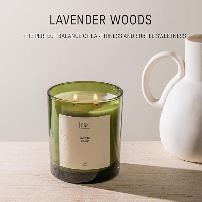 Craft & Kin Lavender Candle | 12oz Premium Lavender Woods Fall Scented Candles for Men and Women | Made with Natural Soy | Nature Collection