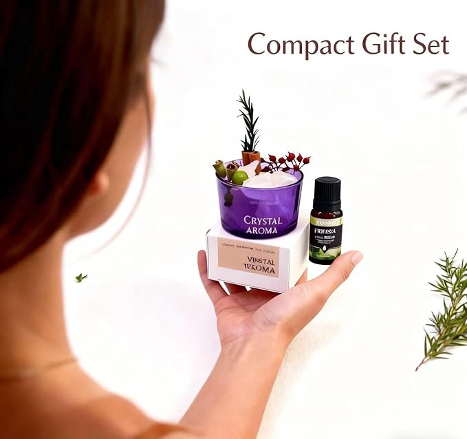 Stone Essential Oil Diffuser Set | Non Electric, Cordless & Waterless Passive Aromatherapy Diffuser with Creative Cup & Mini Plant | for Home, Office Desk, Meditation & Relaxation in Purpl