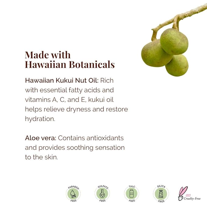 Hanalei Cruelty-Free Kukui Oil Body Lotion – Paraben-Free, Dye-Free Moisturizer with Kukui Nut Oil, Shea Butter & Jojoba for Hydrated, Soft, Nourished Skin – Travel-Friendly Size 80 ml