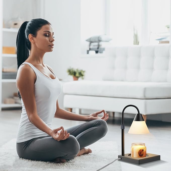 Candle Warmer Lamp, Dimmable Metal Candle Lamp Warmer Height Adjustable, Compatible with Candle and 3 Wick Large Jars Scented Wax for Home Decor (Glass-Black)