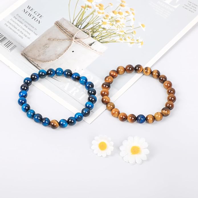 AD Beads 2Pcs His & Hers Distance Beads Bracelets Elastic Natural Stone Yoga Bracelet