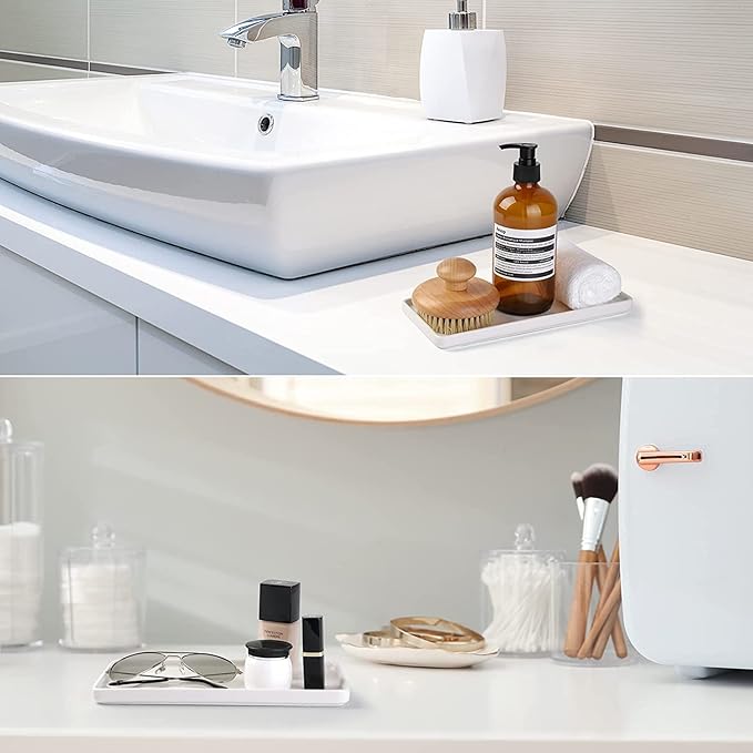 Gurygo 2 Pack 8"/10" Bathroom Trays, Ceramic Vanity Trays for Bathroom, Small Ceramic Tray, Kitchen Soap Tray for Kitchen Counter (White,Set/2)